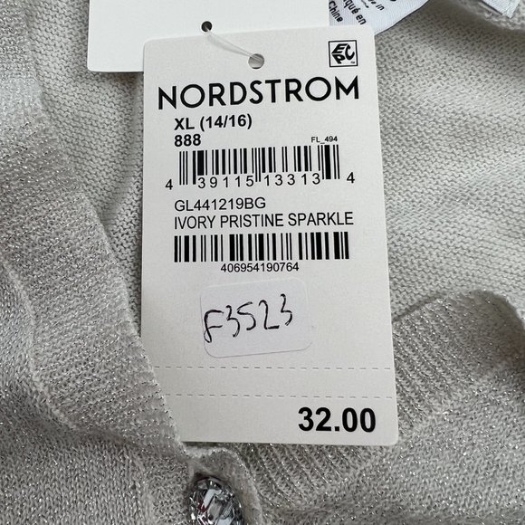 Nordstrom Kid Girl Everyday Sparkle Cardigan Ivory Pristine Sparkle XL 14/16 NWT - Picture 4 of 7